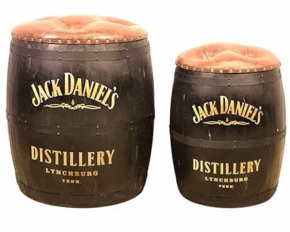 Wooden Barrel With Removeable Padded Seat For Storage -2 Sizes - American Whiskey - Black