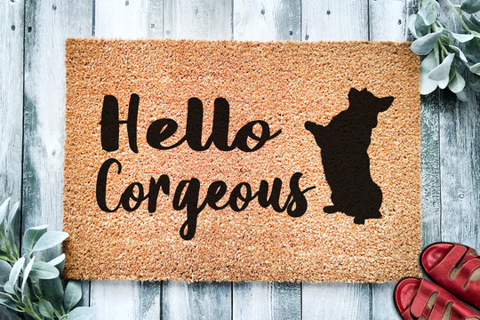 Hello Corgeous | Cute Corgi Doormat Dog Custom Welcome Mat Housewarming Gift Welsh Closing