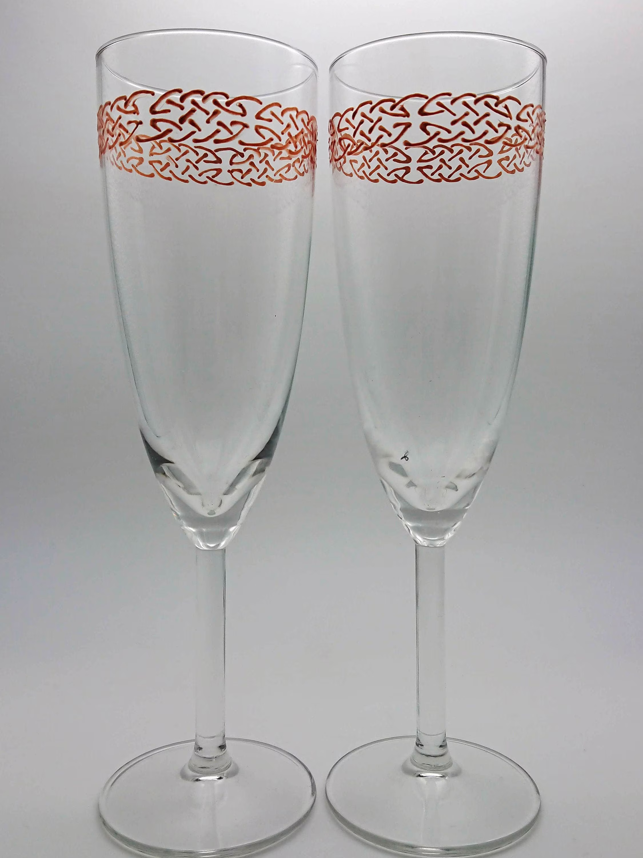 Hand-Painted Celtic Champagne Glasses in Copper