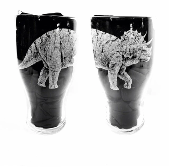 Triceratops Photo Engraved, Beer Glass, Etched, Dinosaur Gift, Wine, Pint, Whiskey, Tankard, Gin, Vase, Christmas Personalised