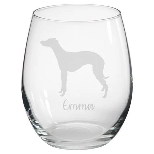 Personalised Whippet Engraved Stemless Glass, Gift, Dog Gift, Owner, Gin, Glass