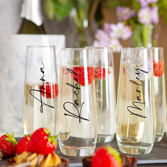 stemless Champagne Flute, Personalised Wedding Day Flutes, Bridesmaid Proposal Gifts, Morning Drinks, Bridal Party Mr & Mrs
