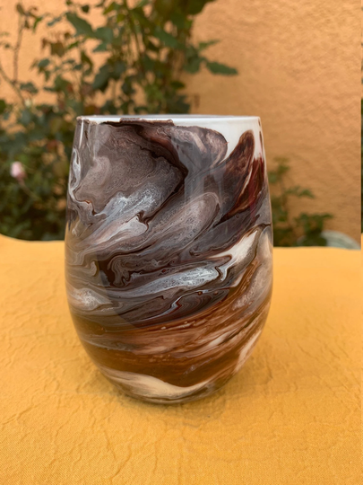 Chocolate Marble Wine Glass/Brown Glass/Chocolate Madness/Chocolate Lover/stemless Swirl Glass