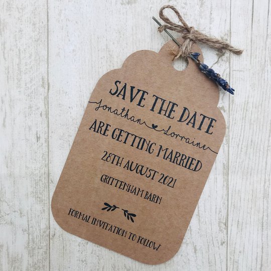 Rustic Save The Date, Vintage Lavender & Twine Tag