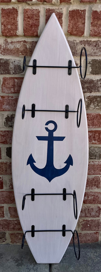 Surfboard Wine Rack-3Ft - Anchor/Wine/Wine Rack/Beach Decor/Surf Art/Coastal Art/Wine Art/Customizable/Beachandwine
