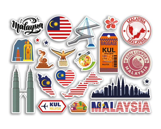 A5 Sticker Sheet Malaysia Landmarks Vinyl Stickers - Country Asia Map Airport Stamps Skyline Flag Travel Holiday Scrapbook Aesthetic #79021