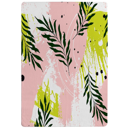Pruitt Leaves on Brush Strokes Shaggy Pink/Green Rug