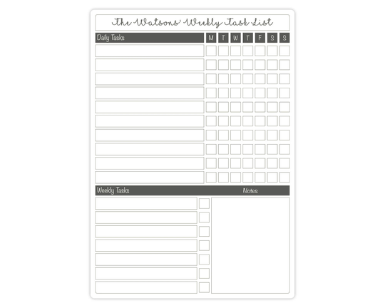 Personalised Family Dry Wipe Whiteboard Chore To Do List - A4 Wipeable Task Tracker Daily Weekly Household Chores Organiser