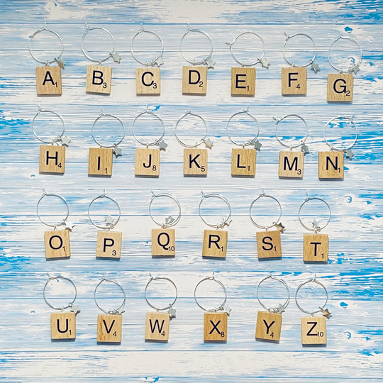 Lnitial Wine Charms - Scrabble Letter Handmade Single Or Bulk Stocking Filler Teacher Hen Party Wedding Favour