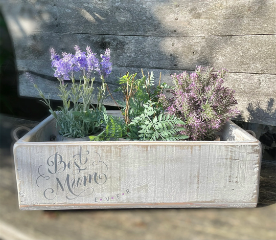 Rustic Flower Box Vintage Style Wooden Crate "Best Mum Ever