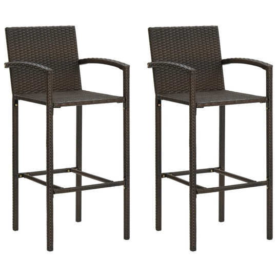 vidaXL 2x Bar Stools Brown Poly Rattan Pub Bistro Counter Stool Kitchen Chair