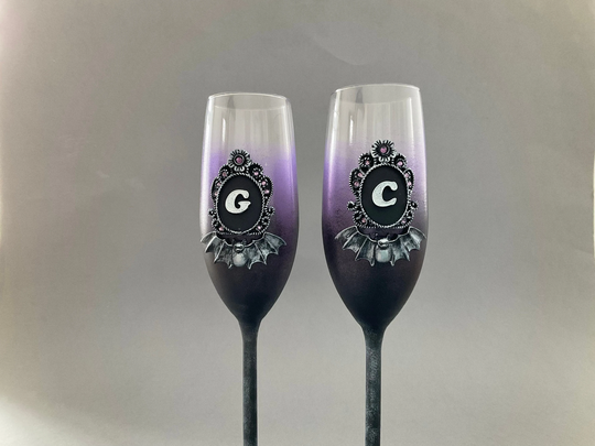 Gothic Goblets Black Halloween Wedding Anniversary Glasses Altar Decoration Purple Bat Wedding Flutes