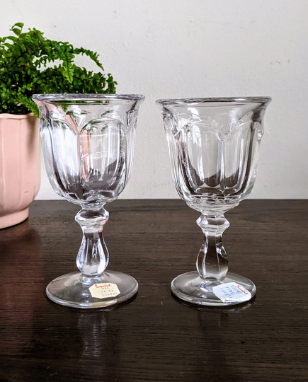 Imperial Glass Wine Pair Old Williamsburg Claret 341 Clear Crystal Two Mid Century Glassware Stemware With Tags