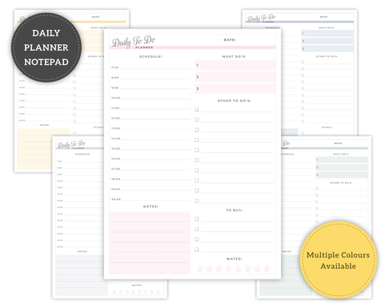 Daily Planner Printable Pad, Personalised Schedule To-Do A4 Or A5 Desk Notepad 25 50 Sheets