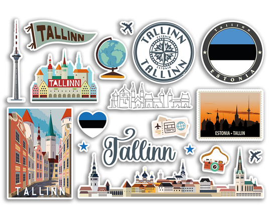 A5 Sticker Sheet Tallinn Landmarks Vinyl Stickers - Estonia City Map Airport Stamps Skyline Flag Travel Holiday Scrapbook Aesthetic #79134