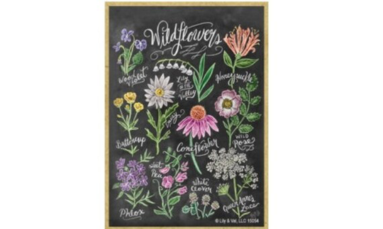 Wildflowers With Names Chalk Art Look Colorful Wood Magnet Fridge Locker Any Metal Surface Made in The Usa 2.5" X 3.5