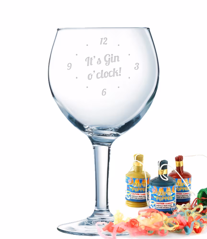 It's Gin O'clock Large 68Cl Party Glass Laser Engraved Gift Present Dishwasher Safe Drink Tonic Made To Order Birthday