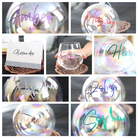 Christmas Decoration, Personalised Baubles, Custom Glass Sticker, Place Names, Calligraphy Handwriting