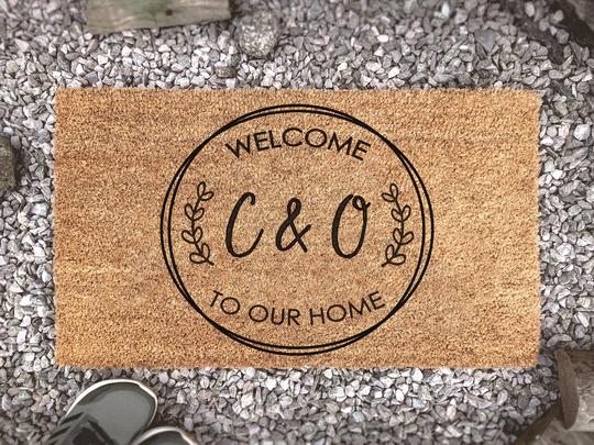 Personalized Welcome To Our Home With Initials Door Mat - Couples Gifts Housewarming Gift Newly Weds Decor Custom Coir Doormat