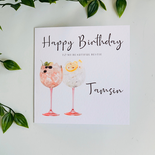 Personalised Happy Birthday Card, Gin Bestie Card, Bestfriend Sister Birthday Mum Gintastic Bday Card
