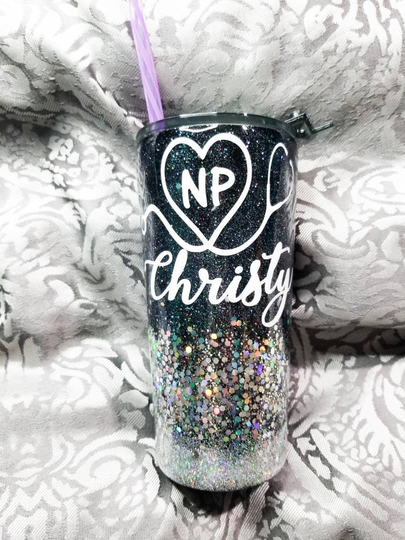 Nurse Or Np Glitter Tumbler, Black Glitter, Silver Mint Green, Pink, Purple, Gift For Her, Nurses Day