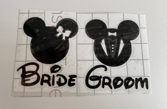 Mickey & Minnie Bride Groom Glass Decal