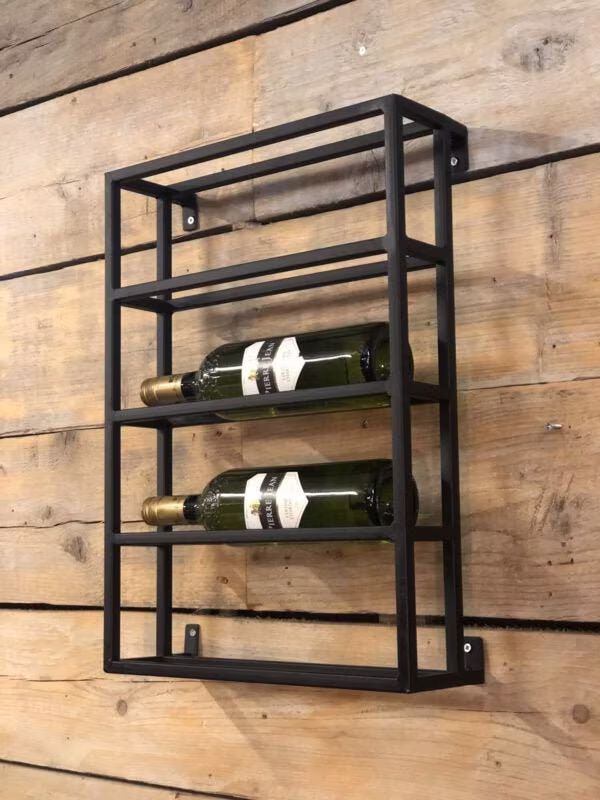 Wall Mount Wine Rack, Rack Mounted, Steel Industrial Black Free Standing 4 Bottles