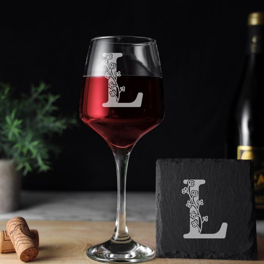 Personalised Monogram Initial Etched Wine Glass | Engraved Name Birthday Gift, Christmas Keepsake Gift For Her Or Him