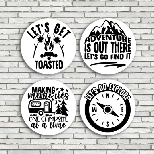 Set Of 4 Camping Magnets/Pin Pinback Buttons Decor Camper Gifts Kitchen