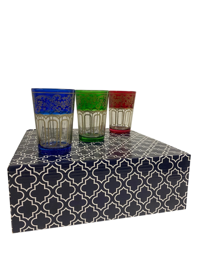 Marrakech Tea Time Moroccan Style Glasses Set Of 6 in A Giftbox Multicolor Clear Gold