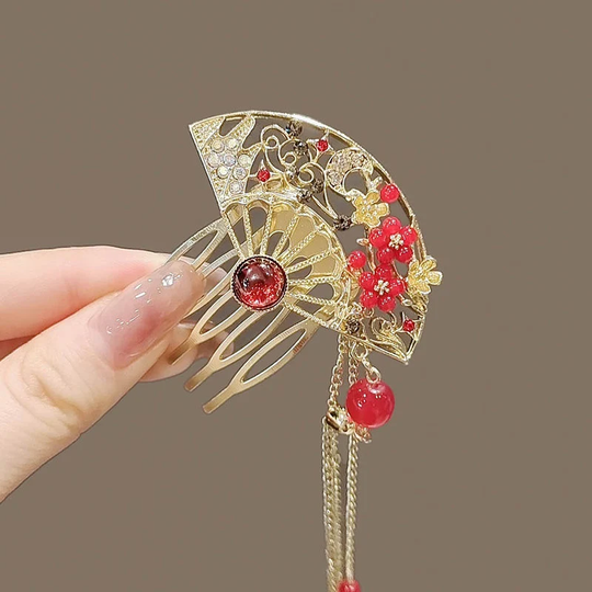 Step Shake Hair Comb, Fan Fork, Hanfu Hairpin, Tassels Stick, Wedding Accessories