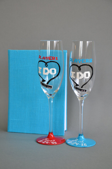 Hand Painted Wedding Toasting Flutes Set Of 2 Personalized Champagne Glasses Players I Do