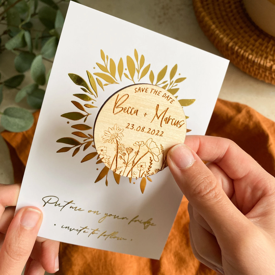 Wild Flower Save The Date Magnet, Wooden Floral Dates, The Date, Botanical Rustic