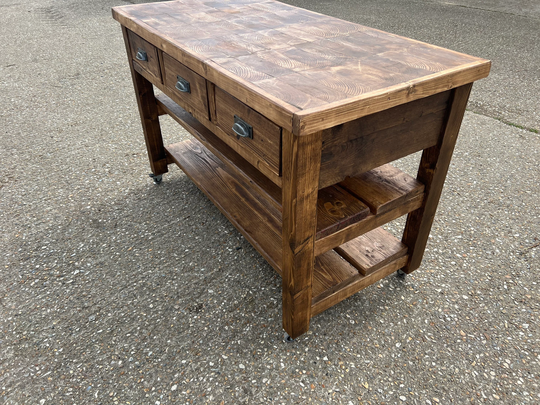 Rustic Farmhouse Kitchen Island Finished in Whiskey
