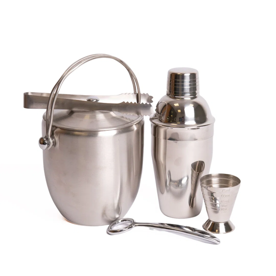 Barcraft Ice Bucket With Tongs, Jigger, Bottle Opener And Cocktail Shaker Set