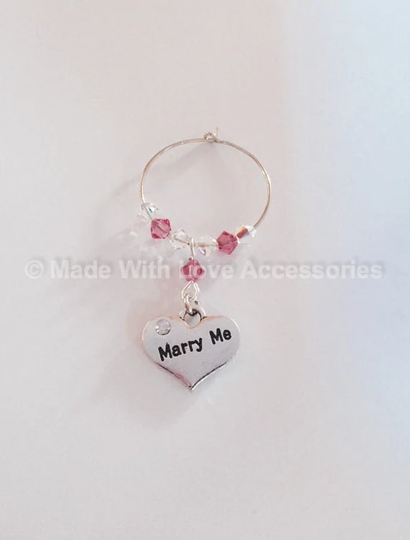 Marry Me Wine Glass Charm - Wedding Proposal Engagement Valentines Day