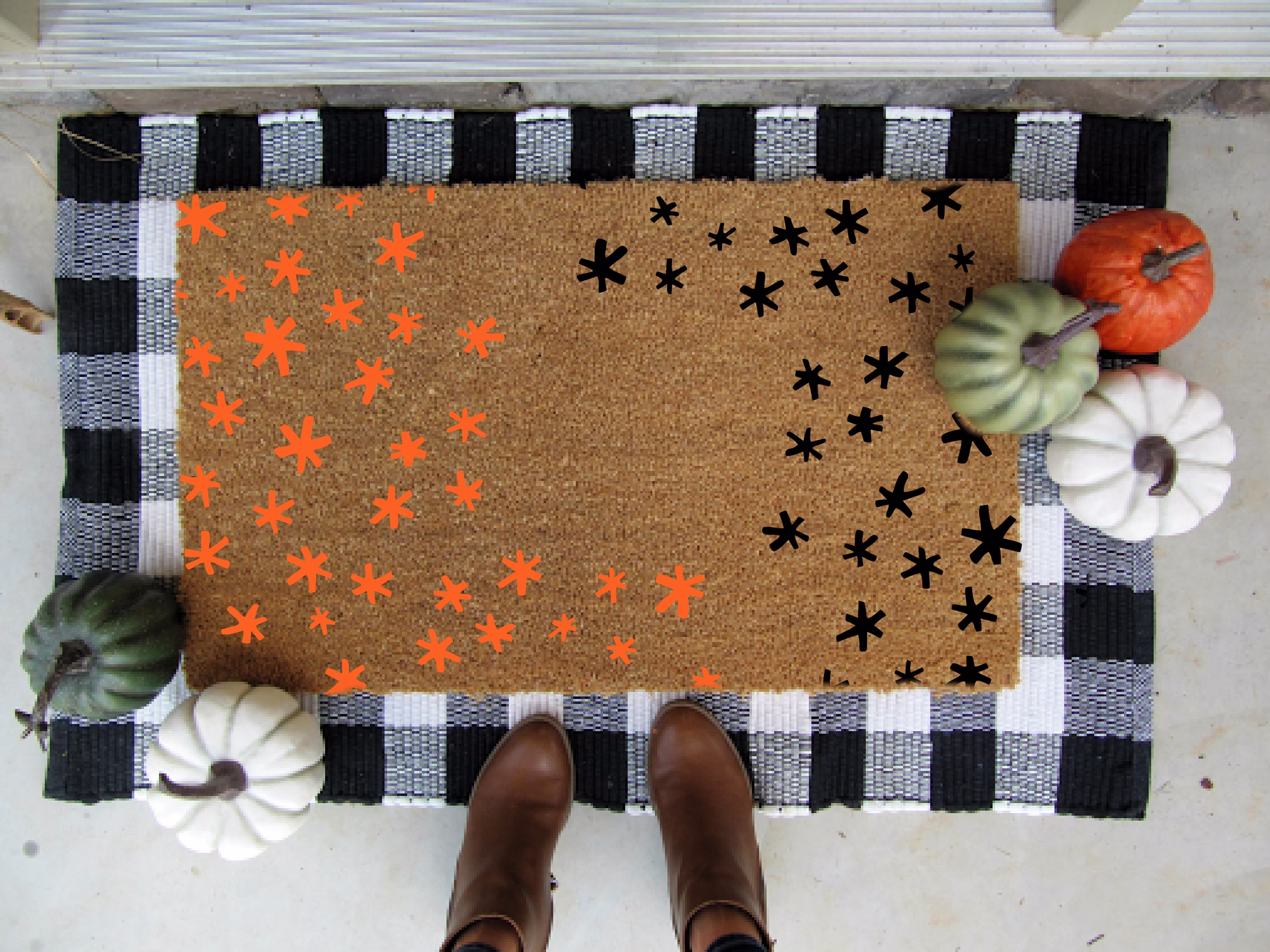 Halloween Stars Doormat, Fall Personalized Pumpkin, Decor, Housewarming Gift, Welcome Mat, Autumn, Halloween Doormat
