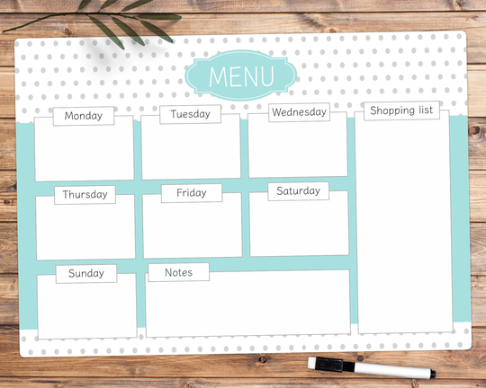 Personalised Dry Wipe Whiteboard Weekly Menu, Meal Planner Board