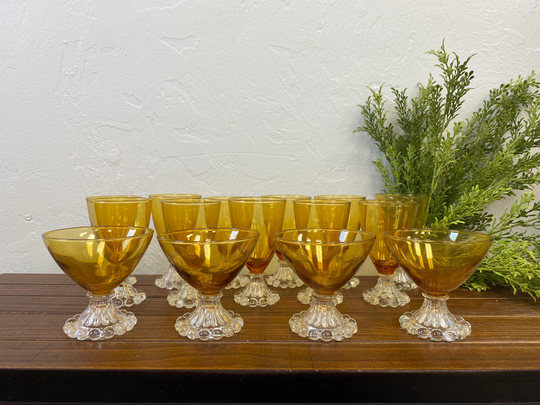 Mid-Century Amber Boopie Anchor Hocking Champagne & Dessert Wine Glasses