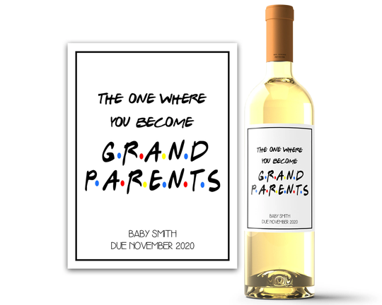 New Grandparents Custom Wine Labels - Pregnancy Announcement Baby Reveal Grandparent
