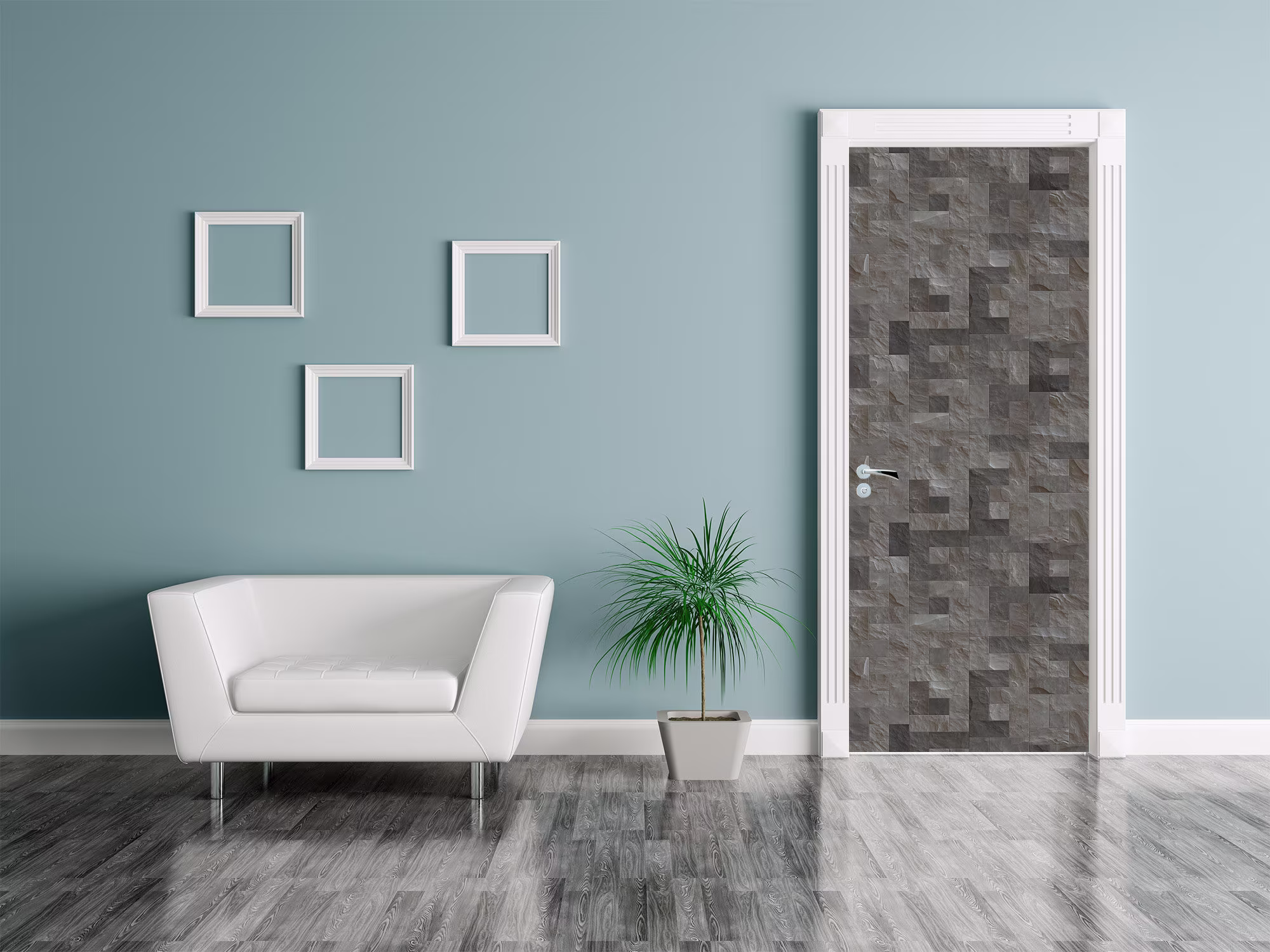 Door Mural - Grey Stone Tiles. Decal For Door, Window, Fridge Sticker, Peel & Stick Poster, Self-Adhesive Wrap. Tiles Door Mural