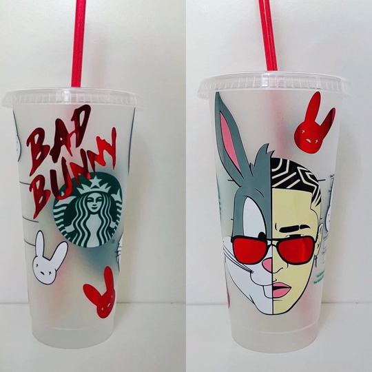 Bad Bunny Starbucks Cup| Tumbler| Venti Cold Reusable 24Oz| Personalized Cup