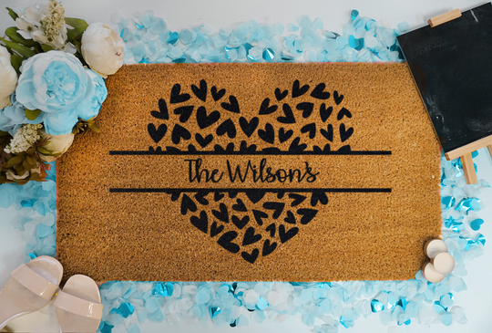 Personalized Heart Welcome Door Mat - Couples Name Doormat Custom Coir Home Decor Valentines Day Gift Idea