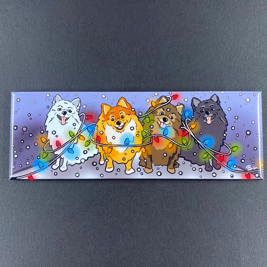 Pomeranian Dog Magnet, Christmas Lights Pet Portrait Art Print, Holiday Stocking Stuffer Gift, 1.5x4.5