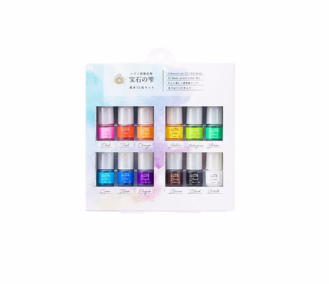 12 Basic Jewel Color Set New Formula, Padico Liquid Pigments, Mini Bottles 2Ml Each, Tint Uv Resin Or 2 Part Resin, More Transparent Color