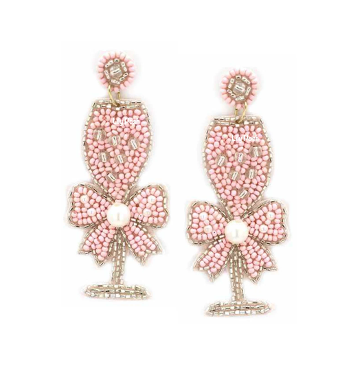 Champagne Glass Earring, Seed Bead Statement Bridesmaid Gift, Bridal Shower, Beach Wedding
