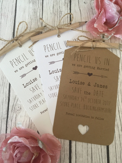 Save The Date Vintage/Rustic Pencil Us in Wedding Tags, Pencil, Twine, Magnet/Fridge Magnet
