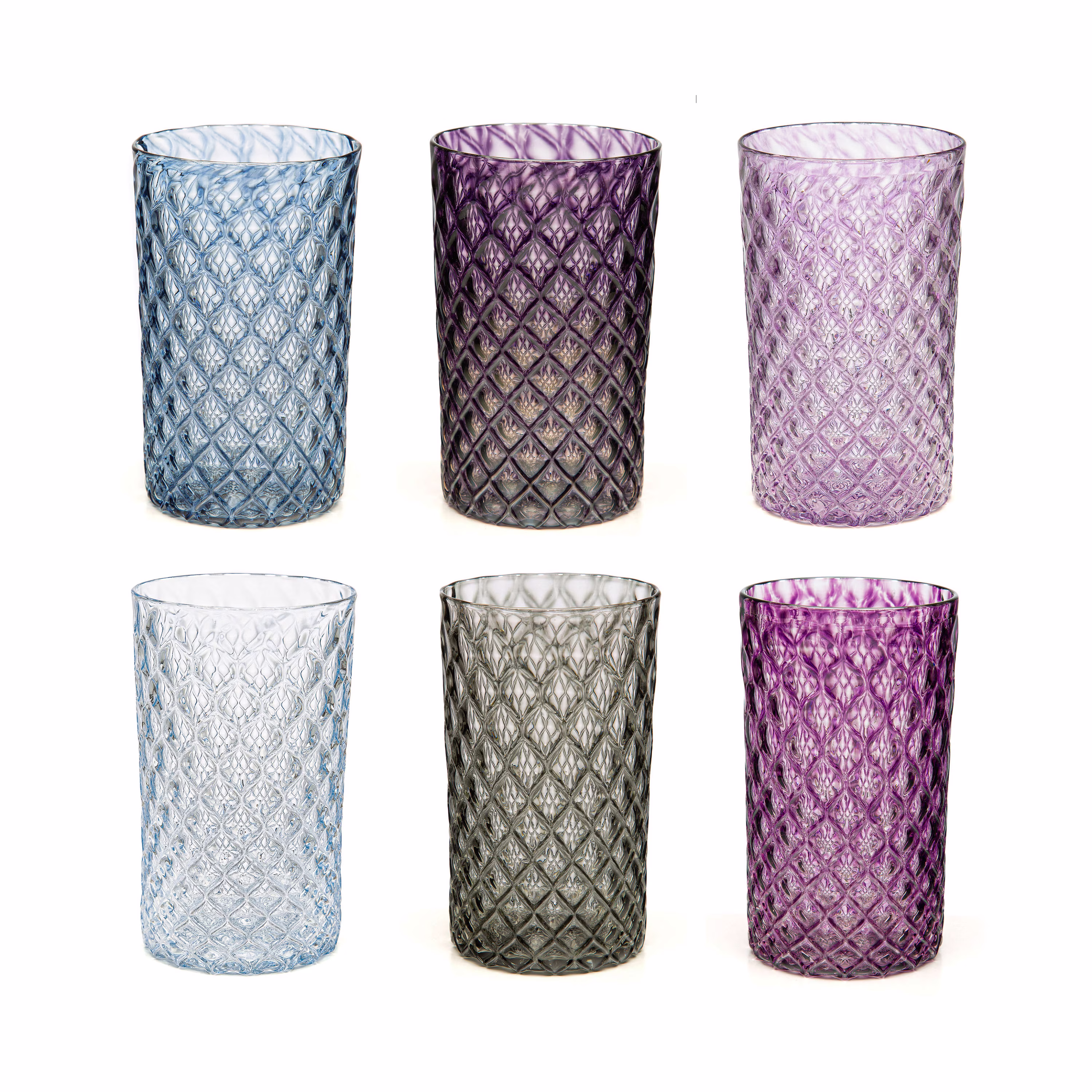 Winter Mandala Glass Set Of 6 - Handblown Glassware | Blown Tumbler Handmade Colorful Drinking Glasses Cocktail