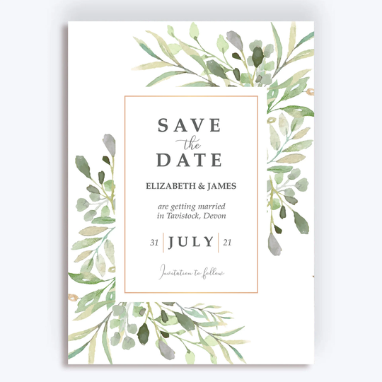 Greenery Wedding Save The Date Cards & Envelopes