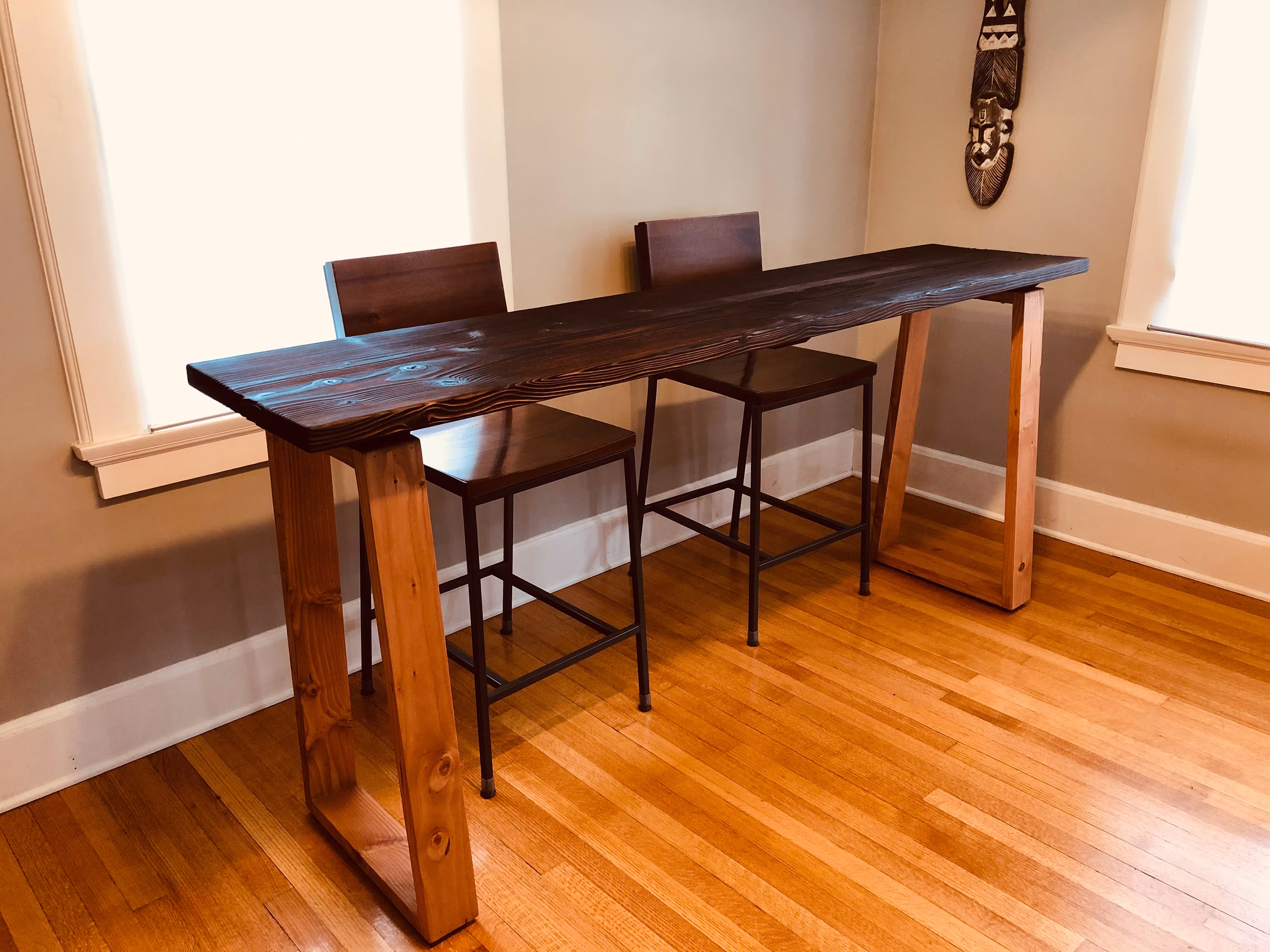 High Top Table With Charred Wood Floating & Cedar Legs